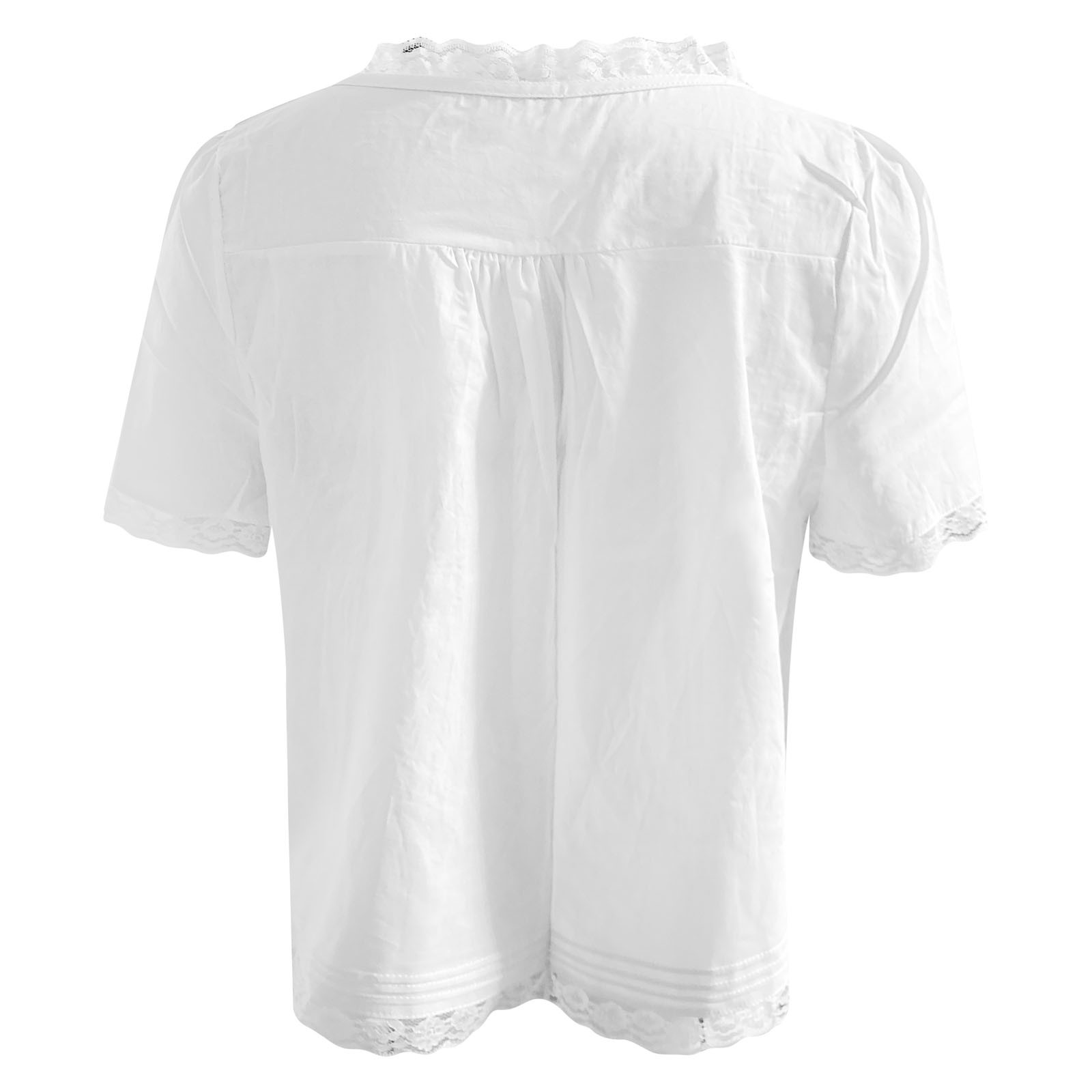 thumbnail image 4 of Camiseta de encaje con aberturas para mujer a la moda - Cuello redondo, lazo y manga corta, 4 of 6